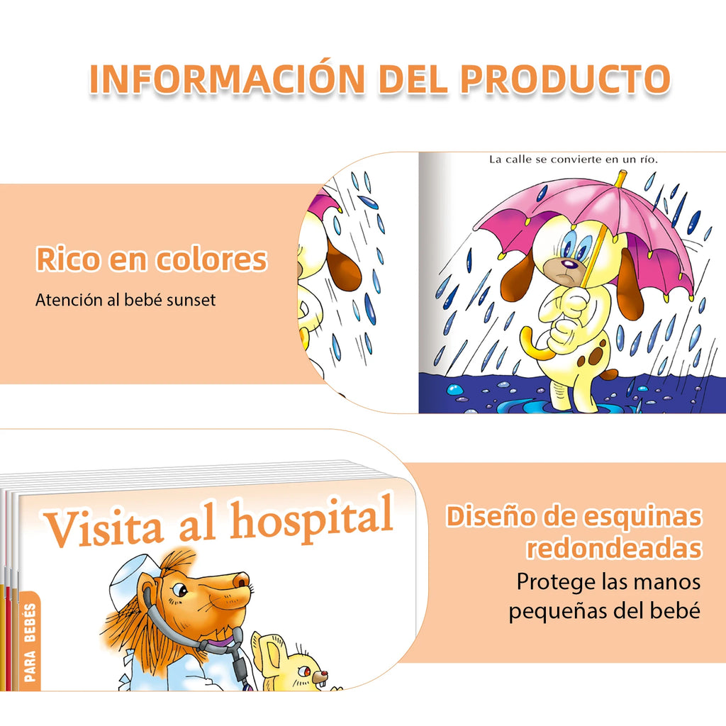 1 Set Of 10 Baby Bedtime Story Books Children's Enlightenment Puzzle Books Cute Animal illustrations Classic Stories Spanish