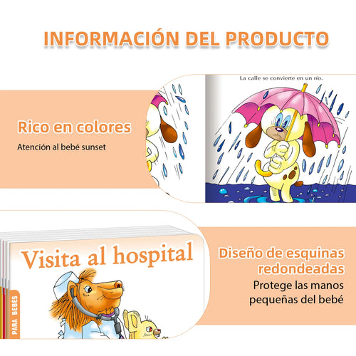 1 Set Of 10 Baby Bedtime Story Books Children's Enlightenment Puzzle Books Cute Animal illustrations Classic Stories Spanish