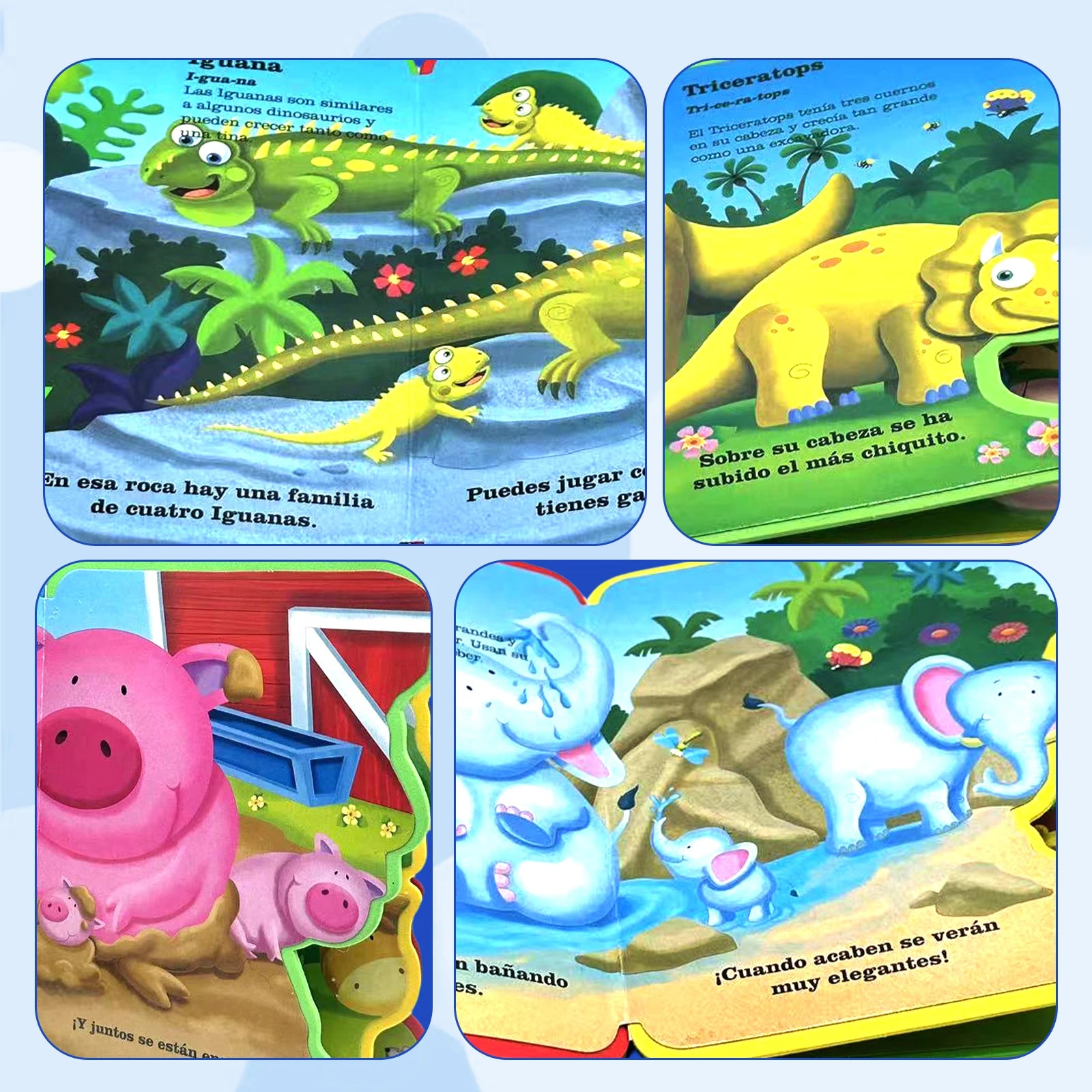 Spanish Children's Sponge Storybook 2-5 Years Cute Animal Illustrations Cognitive Enhancement