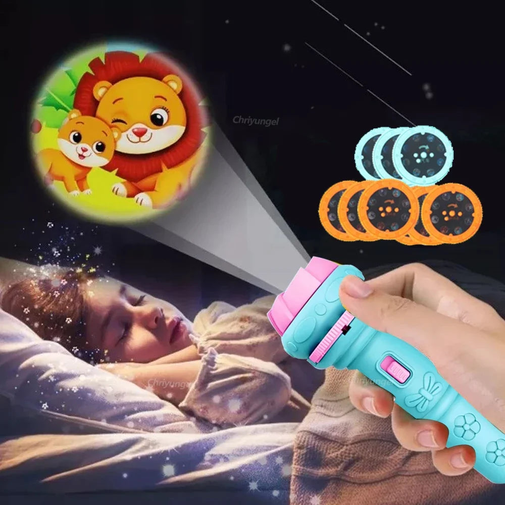Flashlight with 10 Cards and 80 Image Cartoon Night Light Projector