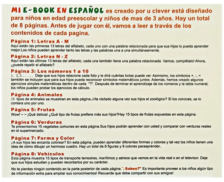 Spanish Learning E-Book with Interactive Voice Reading!