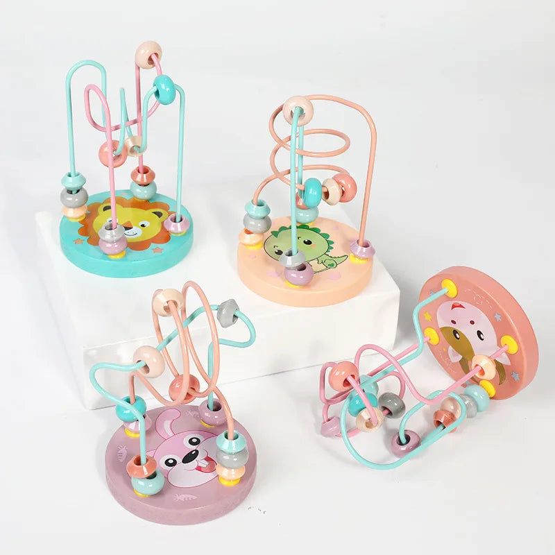 Toddler Bead Maze Math Toy Wooden Mini Circles Roller Coaster