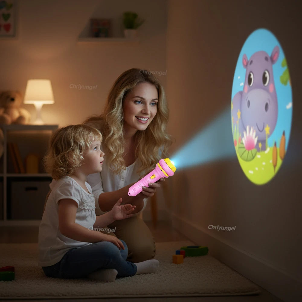 Flashlight with 10 Cards and 80 Image Cartoon Night Light Projector