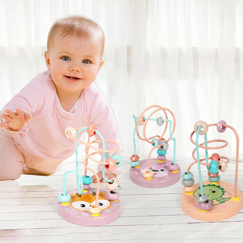 Toddler Bead Maze Math Toy Wooden Mini Circles Roller Coaster