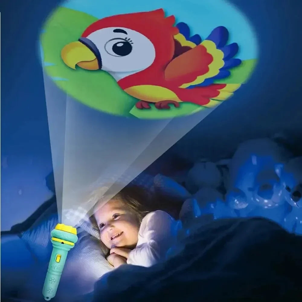 Flashlight with 10 Cards and 80 Image Cartoon Night Light Projector