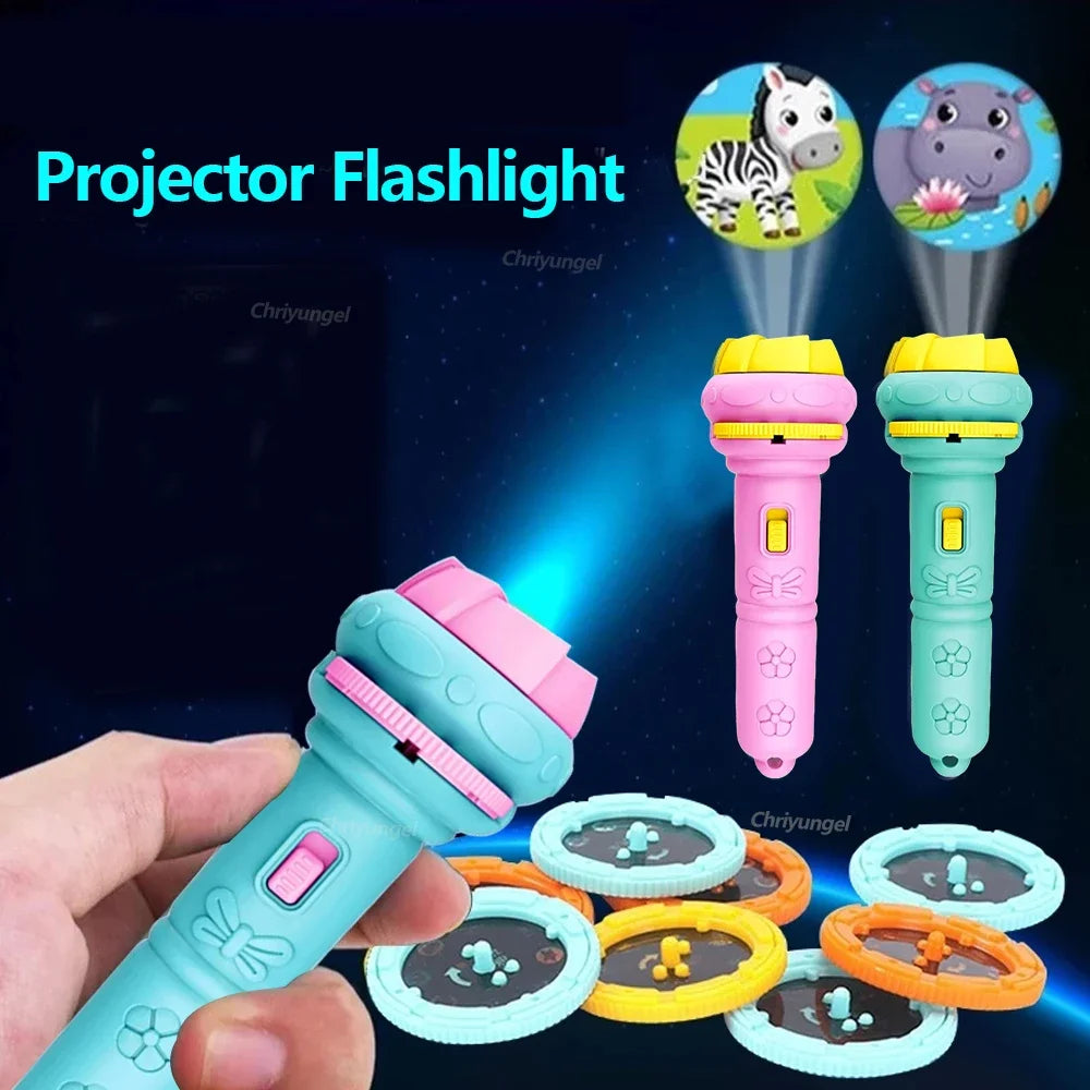 Flashlight with 10 Cards and 80 Image Cartoon Night Light Projector