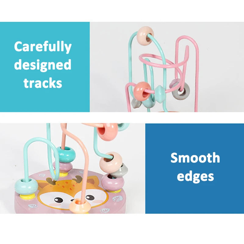 Toddler Bead Maze Math Toy Wooden Mini Circles Roller Coaster