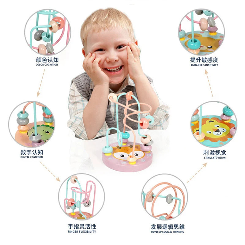 Toddler Bead Maze Math Toy Wooden Mini Circles Roller Coaster