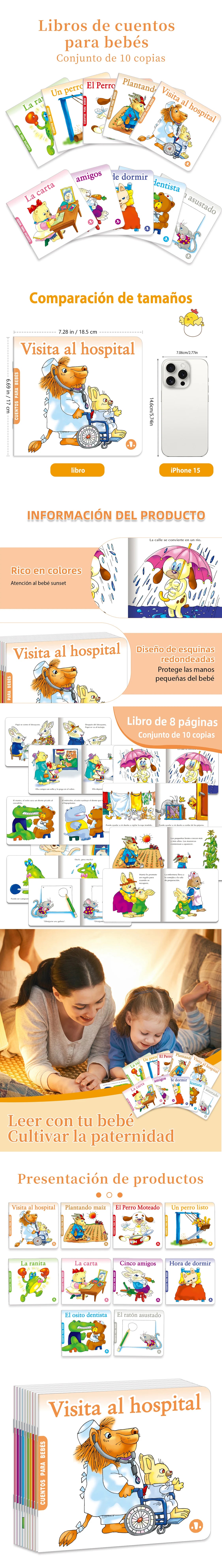 1 Set Of 10 Baby Bedtime Story Books Children's Enlightenment Puzzle Books Cute Animal illustrations Classic Stories Spanish