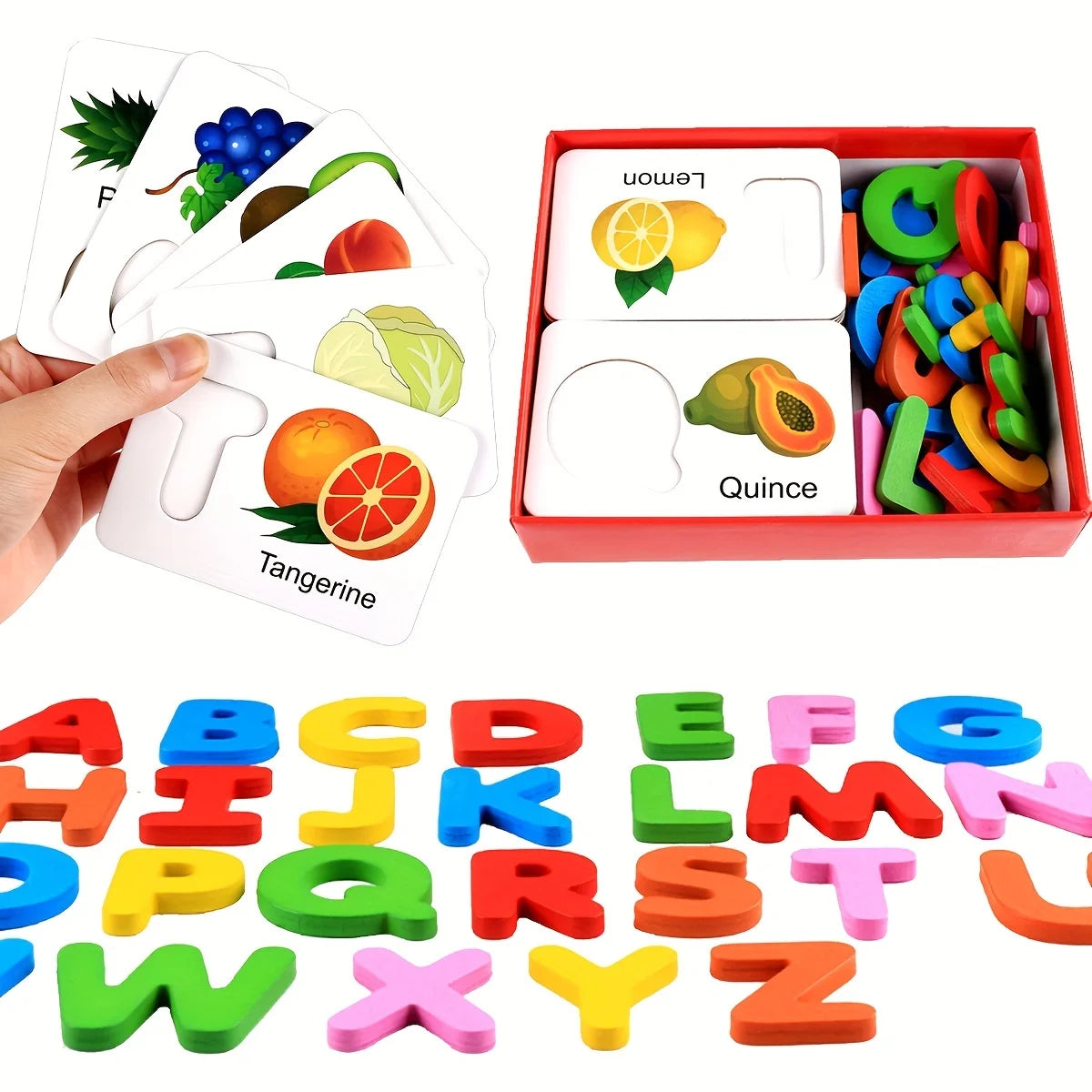 Colorful Wooden Alphabets with  Flash Cards