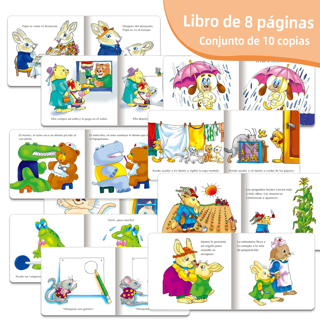 1 Set Of 10 Baby Bedtime Story Books Children's Enlightenment Puzzle Books Cute Animal illustrations Classic Stories Spanish