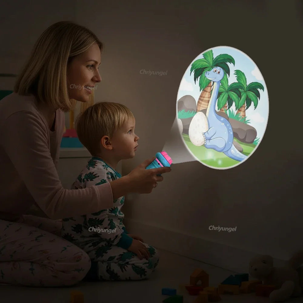 Flashlight with 10 Cards and 80 Image Cartoon Night Light Projector