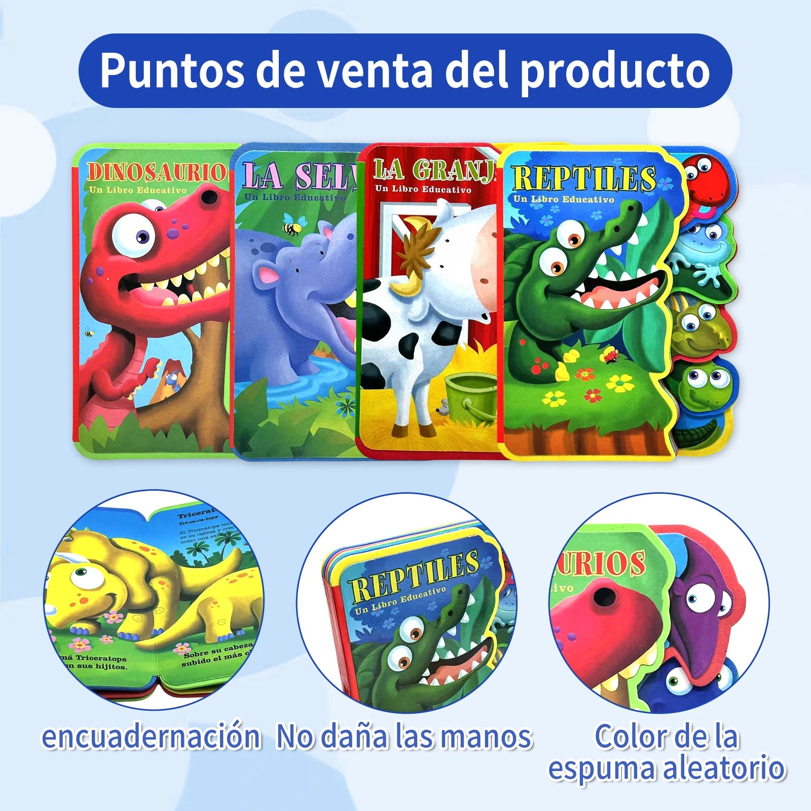Spanish Children's Sponge Storybook 2-5 Years Cute Animal Illustrations Cognitive Enhancement