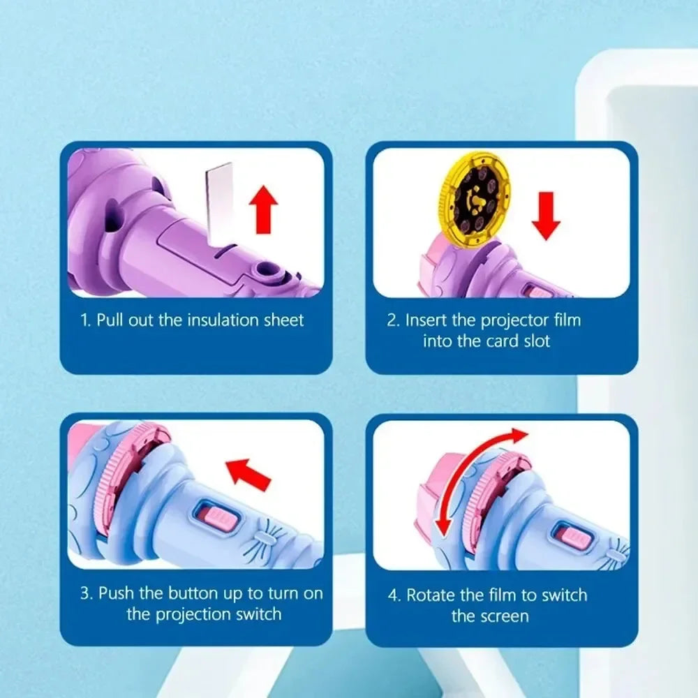 Flashlight with 10 Cards and 80 Image Cartoon Night Light Projector