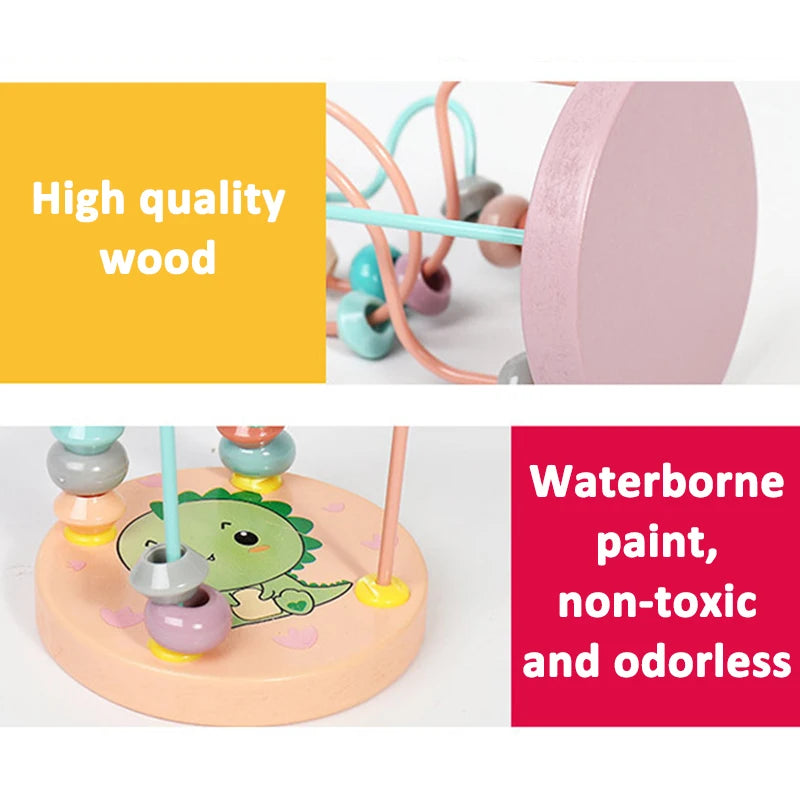 Toddler Bead Maze Math Toy Wooden Mini Circles Roller Coaster