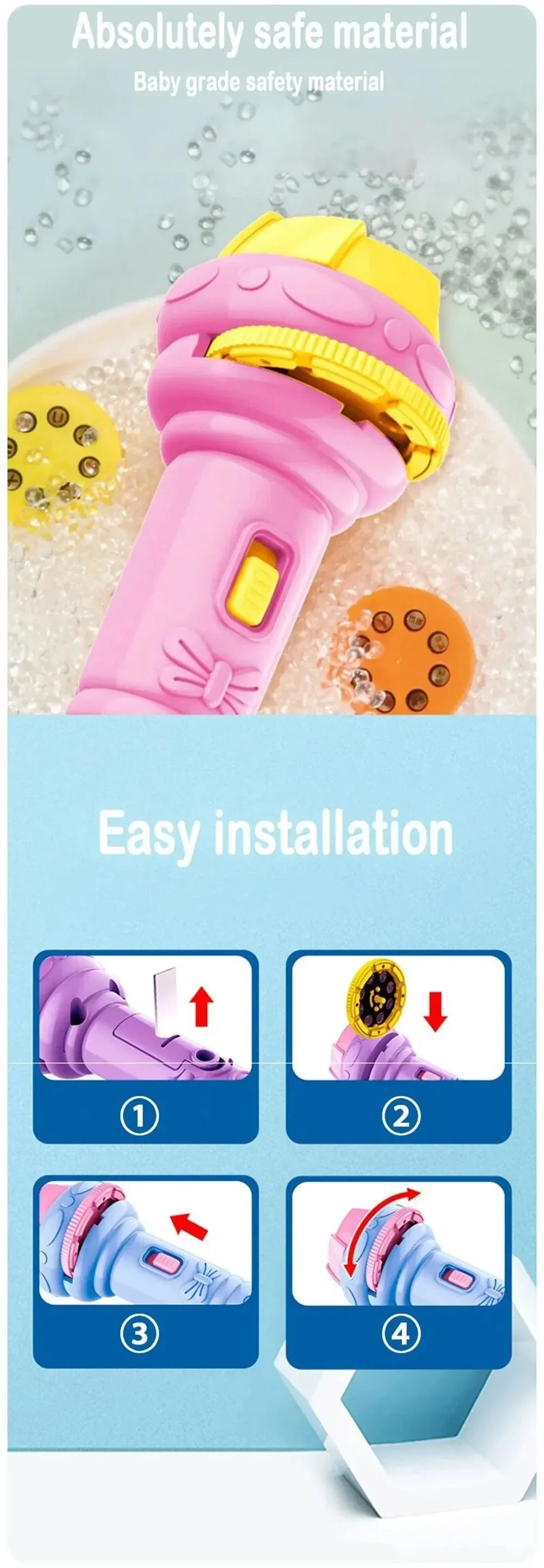 Flashlight with 10 Cards and 80 Image Cartoon Night Light Projector