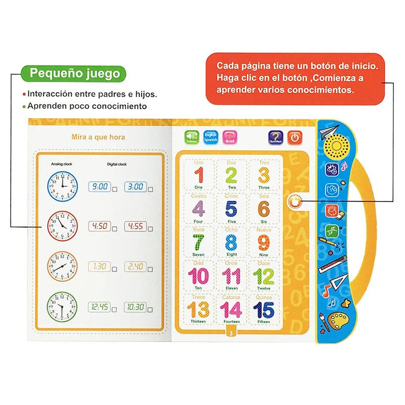 English Spanish Language Reading Book Multifunction Reading Machine Learning for Kid Early Education E-Book Teaching Toys Gifts