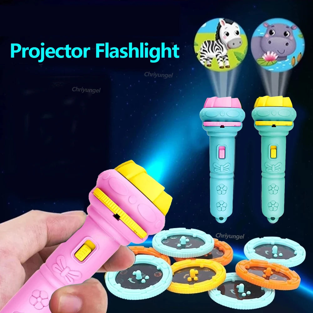 Flashlight with 10 Cards and 80 Image Cartoon Night Light Projector