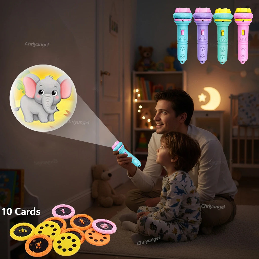 Flashlight with 10 Cards and 80 Image Cartoon Night Light Projector