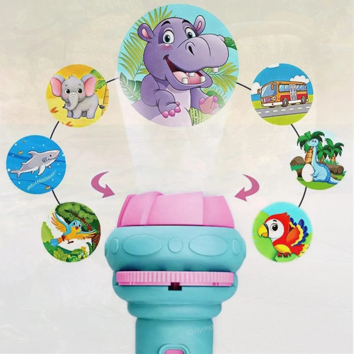 Flashlight with 10 Cards and 80 Image Cartoon Night Light Projector