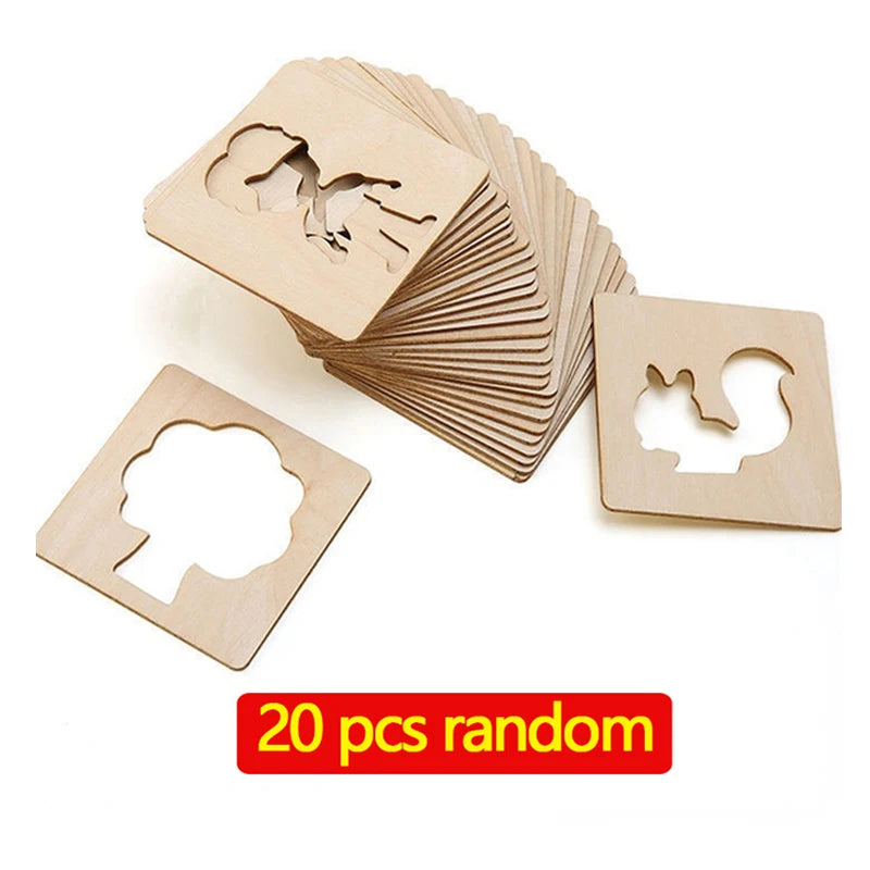 20pcs Kids Drawing Toys Wooden DIY Painting Template